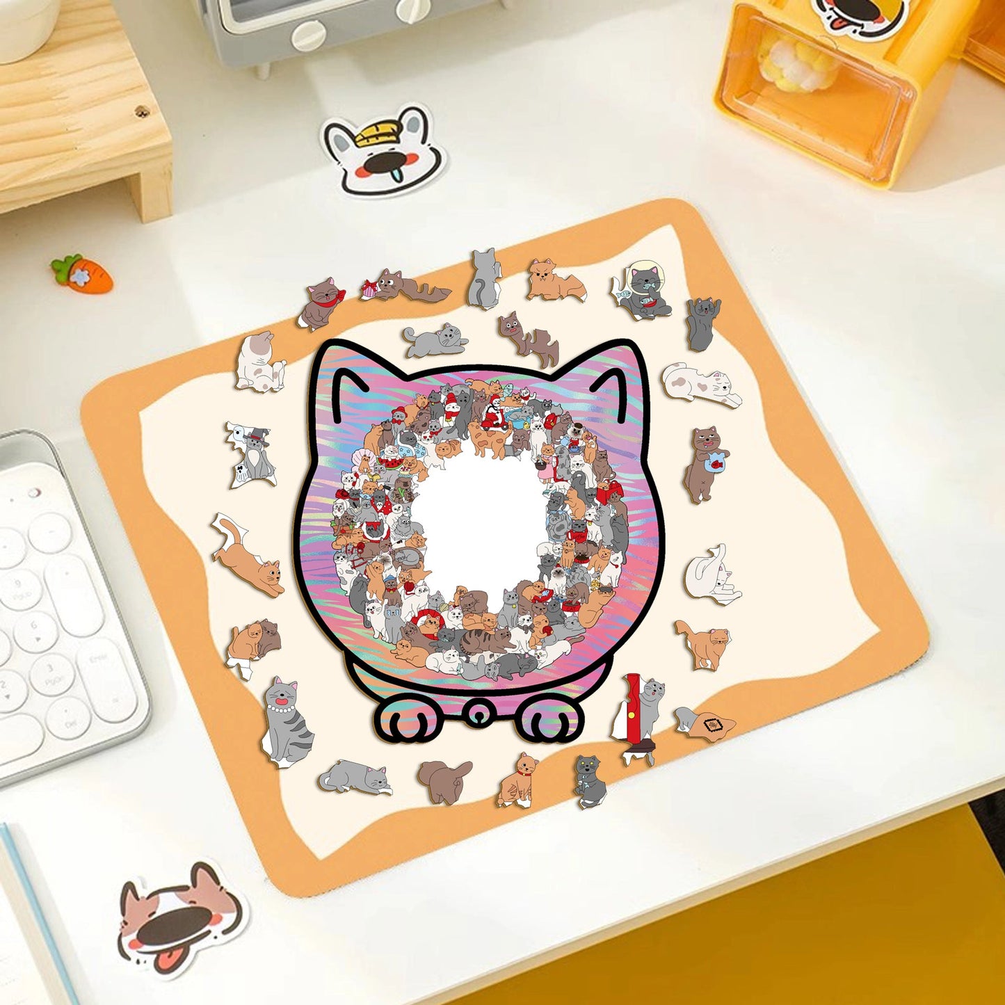 🎁49% OFF🎅135-Piece Morandi-Colored Cat Shaped Tray Wooden Jigsaw Puzzle
