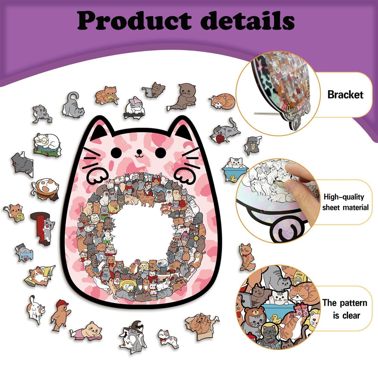 Cute Cat Shaped Tray Wooden Jigsaw Puzzle